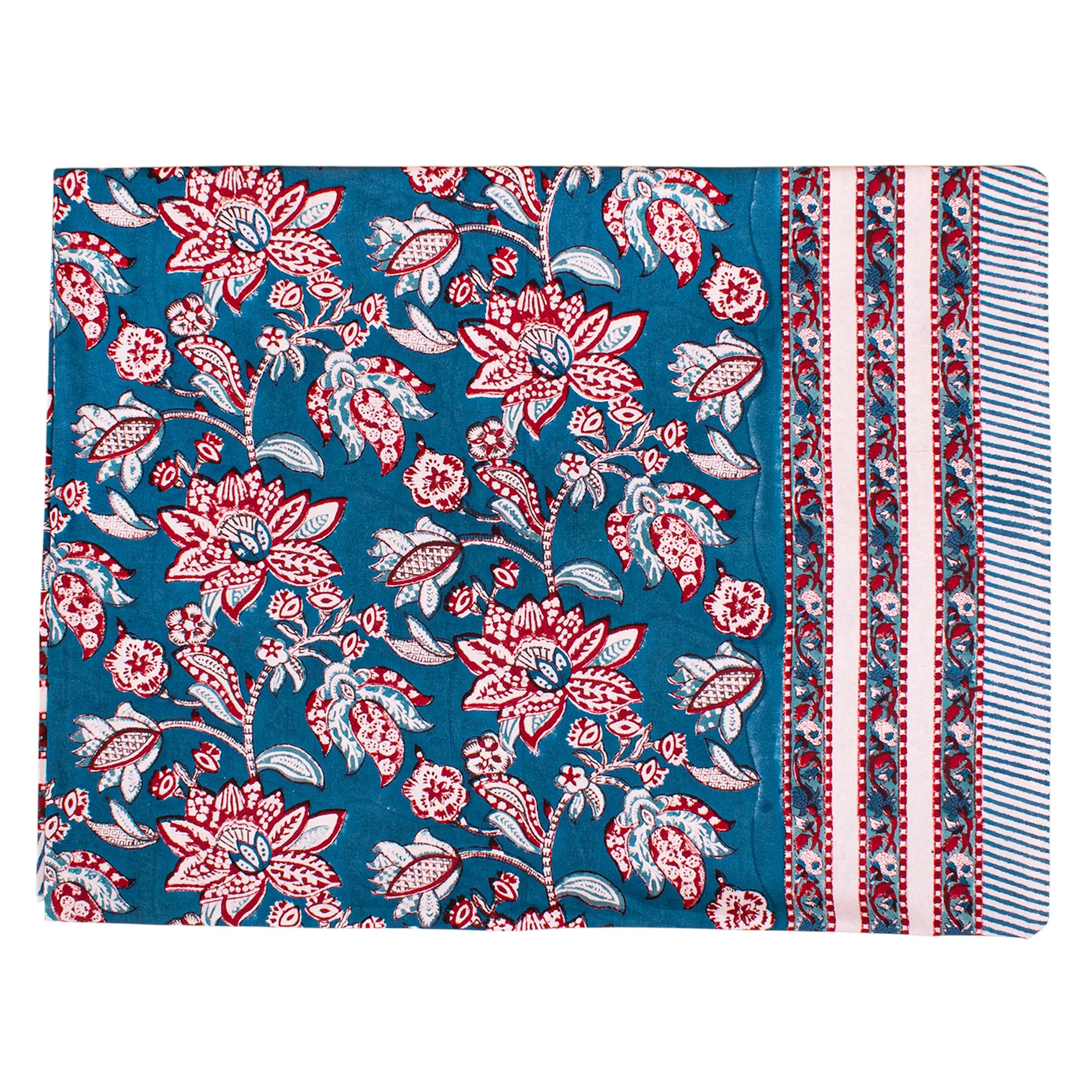 Floral Cotton Tablecloth for Dining, Block Printed Table Cover, Boho Home Decor