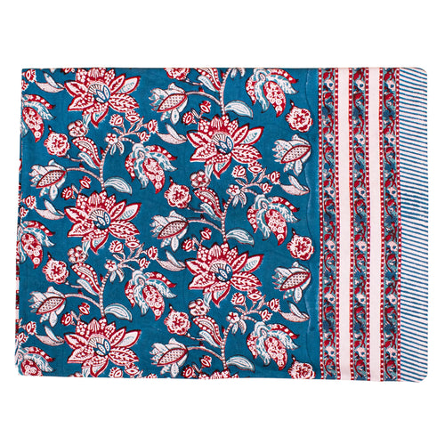 Floral Cotton Tablecloth for Dining, Block Printed Table Cover, Boho Home Decor