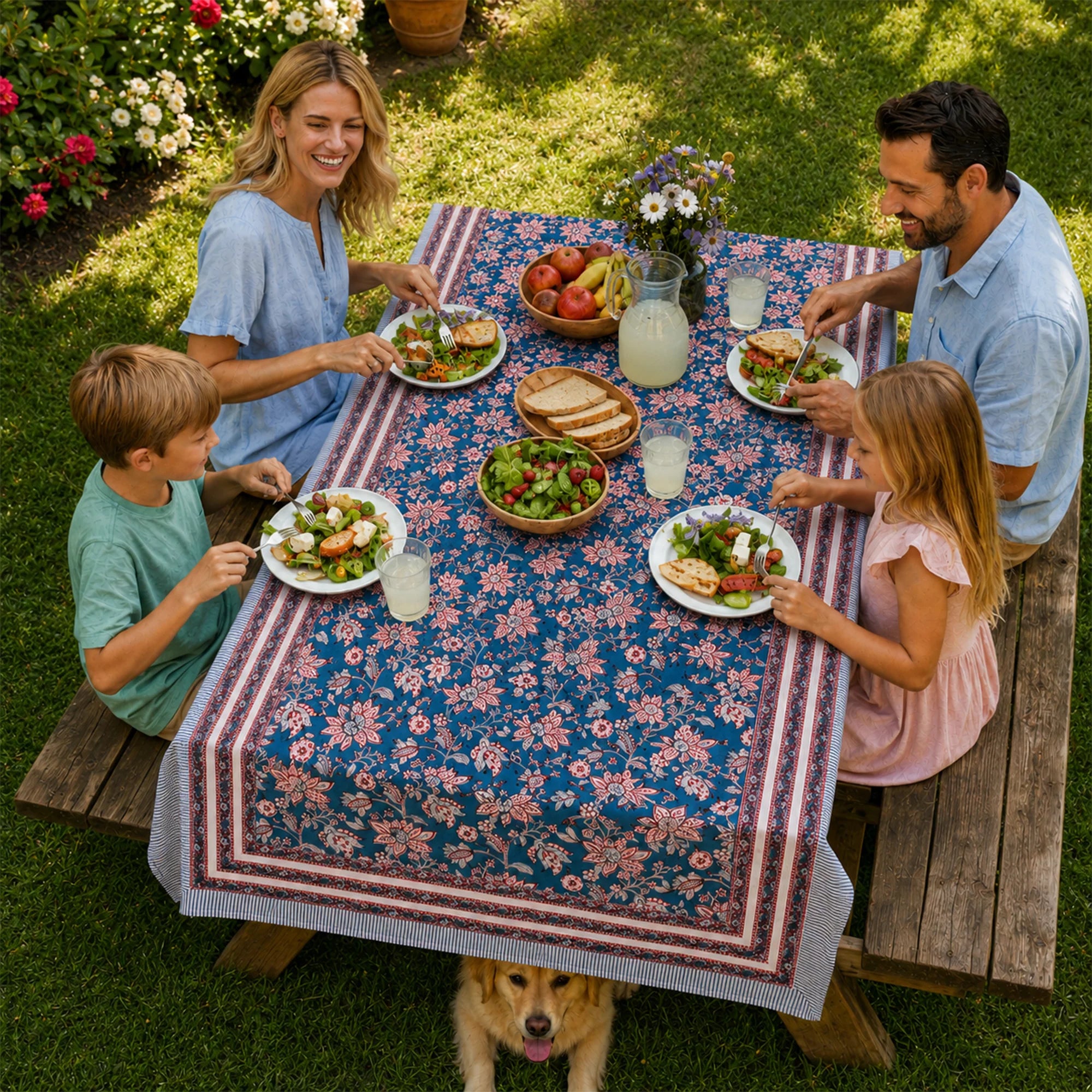 Floral Cotton Tablecloth for Dining, Block Printed Table Cover, Boho Home Decor