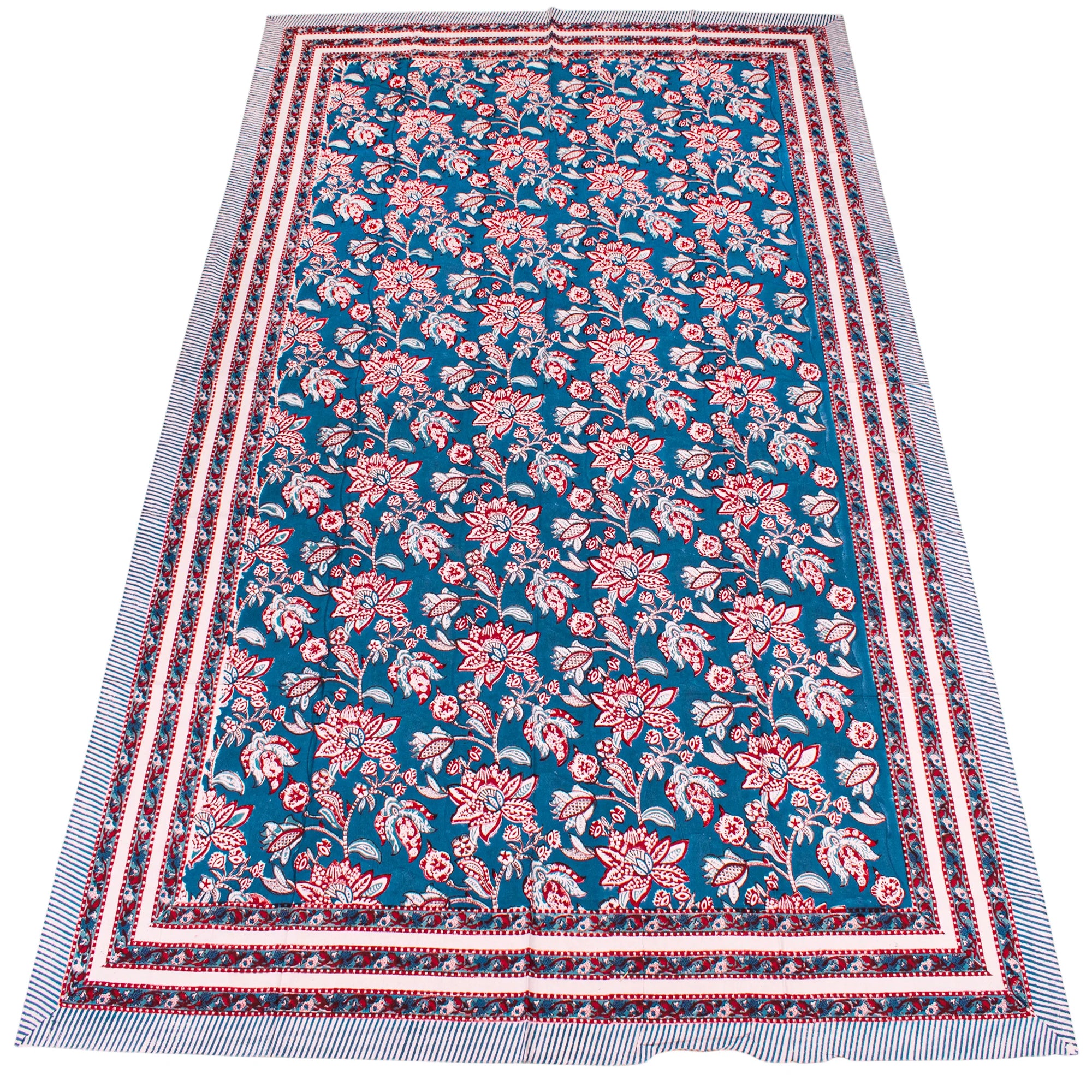 Floral Cotton Tablecloth for Dining, Block Printed Table Cover, Boho Home Decor