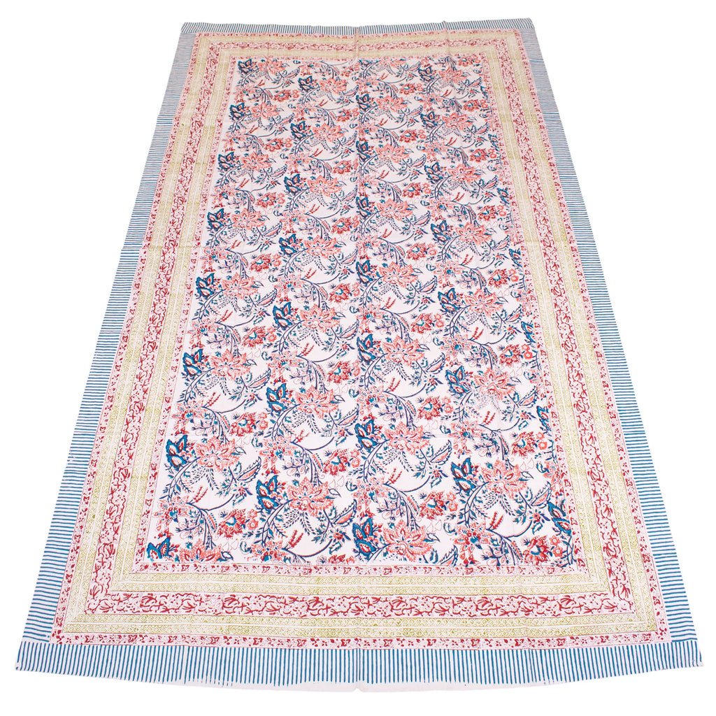Bohemian Floral Cotton Tablecloth, Hand Block Print Table Cover, Eco Home Decor
