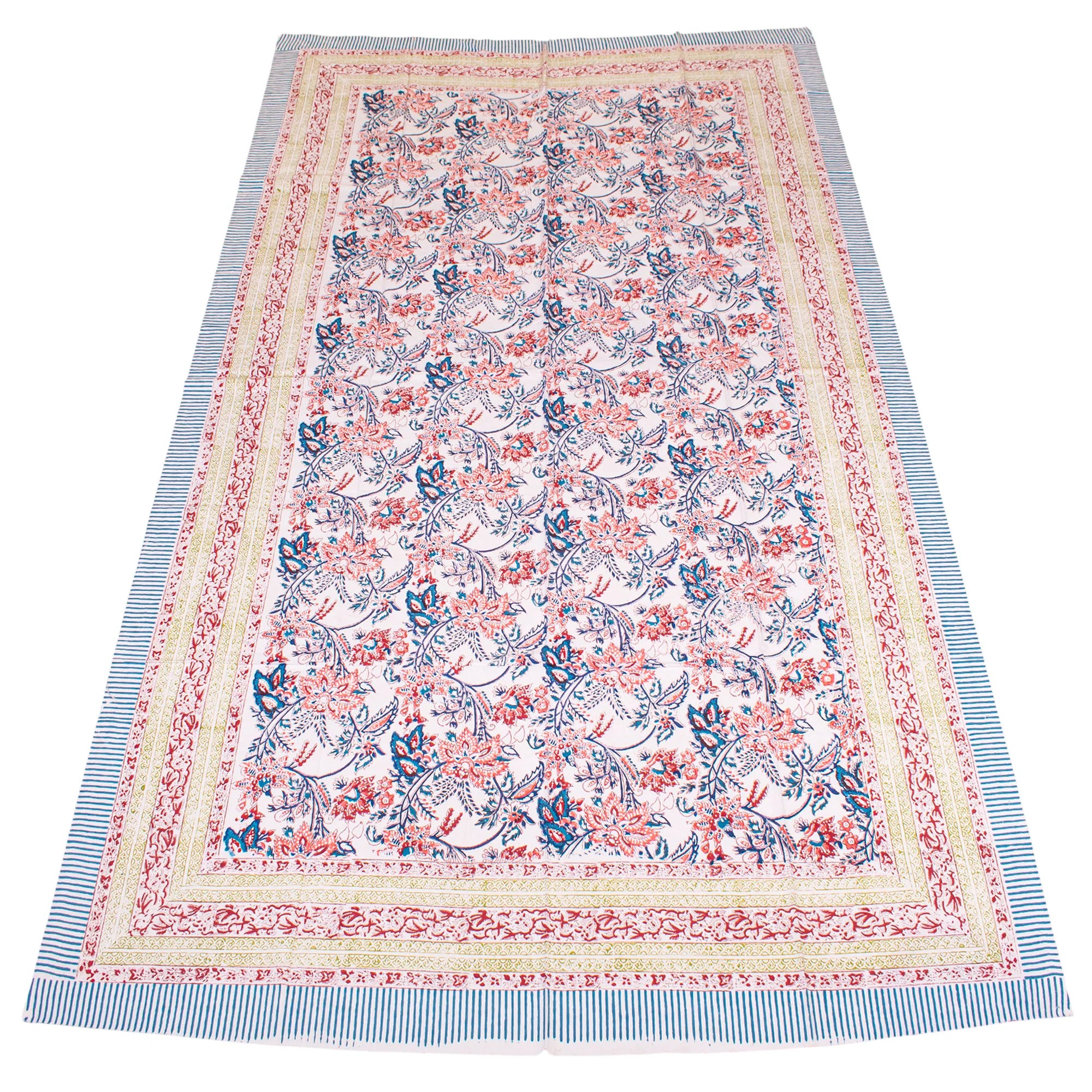 Bohemian Floral Cotton Tablecloth, Hand Block Print Table Cover, Eco Home Decor